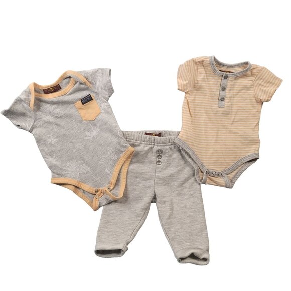 7 For All Mankind Baby Boy Outfit 3 Piece Set Newborn Orange Grey Bodysuit Pants - Picture 1 of 8